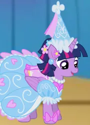 Size: 1136x1570 | Tagged: safe, artist:ponymaan, derpibooru import, edit, edited screencap, screencap, twilight sparkle, twilight sparkle (alicorn), alicorn, pony, g4, beautiful, bow, clothes, dress, ear piercing, flower, flower in hair, froufrou glittery lacy outfit, hat, hennin, image, jewelry, necklace, piercing, png, princess