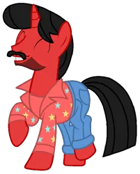 Size: 676x842 | Tagged: safe, artist:mickey1909, derpibooru import, oc, oc:mickey motion, unofficial characters only, unicorn, clothes, denim, happy, horn, image, jeans, male, pants, png, shirt, t-shirt