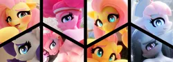 Size: 1620x580 | Tagged: safe, artist:snuddy, fluttershy, marble pie, nurse redheart, rarity, anthro, earth pony, pegasus, unicorn, 3d, ahegao, alternate hairstyle, blender, blushing, collage, ear piercing, earring, grin, hat, heart eyes, image, jewelry, latina pinkie pie, looking back, nervous, nervous grin, nurse hat, open mouth, piercing, png, shower, smiling, tongue out, wet, wet mane, wingding eyes