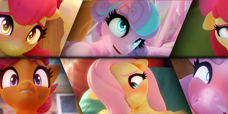 Size: 1920x960 | Tagged: suggestive, artist:snuddy, banned from derpibooru, apple bloom, diamond tiara, princess flurry heart, scootaloo, sunburst, alicorn, anthro, earth pony, pegasus, unicorn, 3d, bandaid, bed, blender, blushing, collage, cute, eyebrows, female, flurryburst, gritted teeth, image, lip bite, lolicon, looking up, male, nervous, open smile, png, prone, shipping, straight, teary eyes, underage