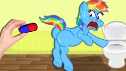 Size: 1280x720 | Tagged: suggestive, derpibooru import, rainbow dash, butt, image, jpeg, medicine, solo, toilet, wat, weird youtube kids video, youtube link, youtube thumbnail