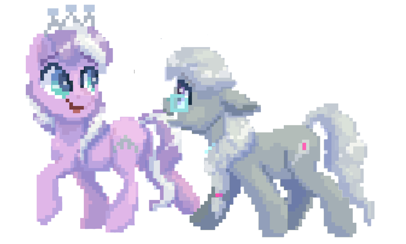 Size: 1792x1080 | Tagged: safe, artist:shaslan, derpibooru import, diamond tiara, silver spoon, earth pony, pony, digital art, duo, duo female, female, image, pixel art, png, simple background, white background