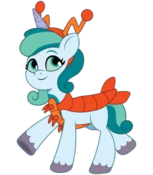 Size: 1050x1200 | Tagged: safe, derpibooru import, oc, oc:prixy, unofficial characters only, lobster, pony, unicorn, g5, my little pony: tell your tale, clothes, colored sclera, costume, female, headband, horn, image, lobster costume, mare, nightmare night costume, png, simple background, solo, transparent background, vector