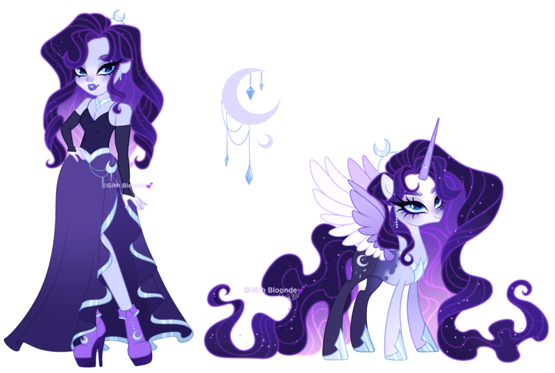 Size: 5580x3753 | Tagged: safe, artist:gihhbloonde, derpibooru import, oc, alicorn, human, pony, equestria girls, g4, clothes, human ponidox, image, magical lesbian spawn, offspring, parent:princess luna, parent:rarity, parents:rariluna, png, self paradox, self ponidox