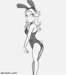 Size: 1799x2048 | Tagged: suggestive, artist:eltrash_art6, derpibooru import, starlight glimmer, human, ass, breasts, bunny ears, bunny suit, butt, clothes, female, humanized, image, jpeg, monochrome, playboy bunny, simple background, sketch, solo, solo female, white background, wip