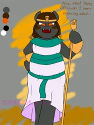 Size: 3000x4000 | Tagged: safe, artist:moss-and-fox, artist:topazzia, derpibooru import, oc, unofficial characters only, anthro, kelpie, species:kelpie, bipedal, cleopatra, clothes, costume, dress, dressup, egyptian, egyptian headdress, egyptian pony, image, jpeg, mud the kelpie, mythical kelpie, solo, topazzia