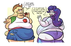 Size: 1280x828 | Tagged: suggestive, artist:deevilche, derpibooru import, applejack, rarity, human, equestria girls, g4, applefat, ass, bbw, butt, duo, duo female, fat, female, image, jpeg, raritubby, rearity