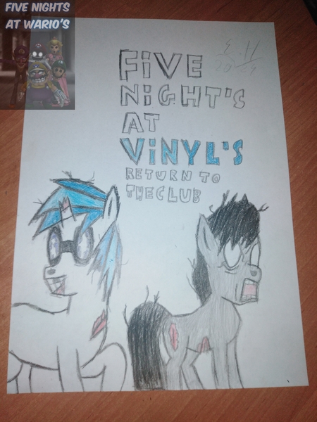 Size: 3120x4160 | Tagged: semi-grimdark, artist:epicheavytf2, artist:pyrogaming, derpibooru import, octavia melody, vinyl scratch, earth pony, pony, undead, unicorn, zombie, zombie pony, g4, background pony, bags under eyes, blood, broken glasses, broken horn, cap, cracks, crossover, dripping blood, duo, duo female, female, five nights at freddy's, five nights at wario's, glasses, gritted teeth, hat, horn, image, injured, irl, jpeg, luigi, luigi's hat, mare, mario, mario's hat, messy hair, messy mane, messy tail, missing accessory, missing cutie mark, open mouth, paper, photo, princess peach, raised hoof, shocked, shocked expression, signature, smiling, soulless, stabbed, super mario bros., tail, teeth, text, video game, video game crossover, vinyl's glasses, waluigi, wario