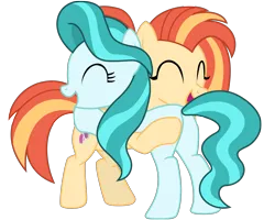 Size: 7662x6138 | Tagged: safe, artist:ejlightning007arts, derpibooru import, lighthoof, shimmy shake, earth pony, pony, 2 4 6 greaaat, g4, absurd resolution, butt, butt touch, cute, duo, duo female, eyes closed, female, happy, hug, image, mare, open mouth, plot, png, ponytail, simple background, smiling, transparent background, vector