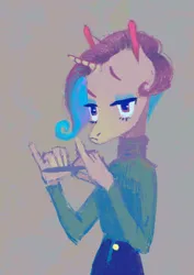 Size: 2480x3508 | Tagged: safe, artist:wolfiedrawie, derpibooru import, rarity, unicorn, g4, clothes, female, horn, image, png, solo, sweater, turtleneck, unamused