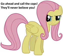 Size: 800x712 | Tagged: safe, artist:jennieoo, derpibooru import, fluttershy, pegasus, pony, g4, call the cops, call the police, evil grin, female, folded wings, grin, image, mare, png, simple background, smiling, solo, transparent background, vector, wings