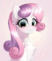 Size: 3500x4100 | Tagged: safe, artist:e-boi, derpibooru import, sweetie belle, pony, unicorn, bust, chest fluff, ear fluff, horn, image, looking at you, older, older sweetie belle, png