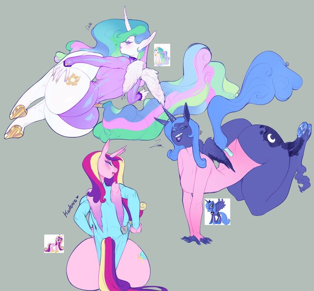 Size: 2048x1900 | Tagged: suggestive, artist:florescentcolors, derpibooru import, princess cadance, princess celestia, princess luna, alicorn, anthro, g4, alicorn triarchy, big breasts, bimbo, bimbo cadance, bimbo celestia, bimbo luna, bimboification, breasts, busty princess cadance, busty princess celestia, busty princess luna, butt, clothes, female, gray background, image, jpeg, large butt, leotard, lovebutt, moonbutt, simple background, sunbutt, thong leotard