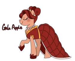 Size: 1809x1473 | Tagged: safe, artist:queertrixie, derpibooru import, oc, oc:gala apple, unofficial characters only, earth pony, pony, apple family member, clothes, derpibooru exclusive, dress, female, image, jewelry, mare, png, shoes, simple background, transparent background