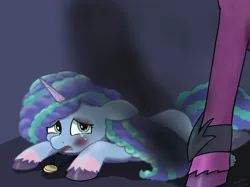 Size: 1178x883 | Tagged: safe, artist:addelum, derpibooru import, alicorn, pony, unicorn, g5, abuse, bruised, crying, duo, duo female, female, horn, image, jewelry, mare, medallion, misty brightdawn, mistybuse, necklace, offscreen character, opabitch, opaline arcana, png, sad, teary eyes