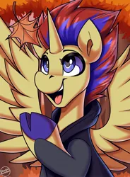 Size: 1875x2550 | Tagged: safe, artist:shadowreindeer, derpibooru import, oc, alicorn, alicorn oc, autumn, bust, horn, image, jpeg, portrait, reward, solo, wings