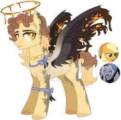 Size: 1920x1906 | Tagged: safe, artist:interstellar-quartz, derpibooru import, applejack, oc, pegasus, pony, halo, image, lute (hazbin hotel), male, png, simple background, stallion, transparent background