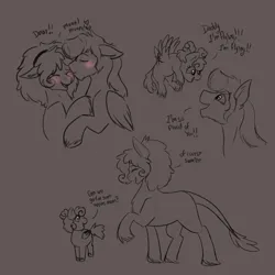 Size: 3000x3000 | Tagged: safe, artist:shamy-crist, derpibooru import, oc, unofficial characters only, earth pony, pegasus, pony, female, filly, foal, image, kissing, male, mare, monochrome, png, stallion