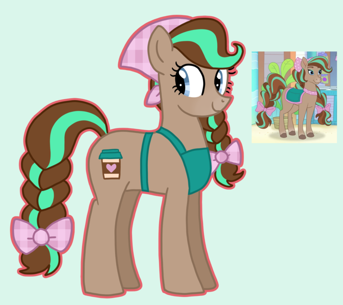 Size: 1708x1522 | Tagged: safe, artist:queertrixie, derpibooru import, ponified, earth pony, horse, pony, apron, bow, braid, clothes, cocoa (wild manes), crossover, derpibooru exclusive, female, image, kerchief, mare, outline, png, simple background, solo, wild manes