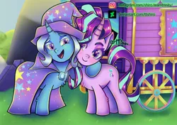 Size: 1600x1127 | Tagged: safe, artist:ttshiro, derpibooru import, starlight, starlight glimmer, trixie, pony, friendship is magic, g4, antagonist, duo, duo female, female, image, jpeg, redemption, shipping, simple background