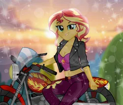 Size: 2000x1703 | Tagged: safe, artist:emeraldblast63, derpibooru import, sunset shimmer, equestria girls, g4, image, motorcycle, png