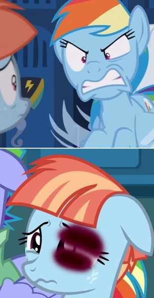 Size: 1004x1944 | Tagged: semi-grimdark, edit, edited screencap, ponerpics import, ponybooru import, screencap, rainbow dash, windy whistles, parental glideance, abuse, abuse edit, female, image, jpeg, mother and child, mother and daughter, parent and child, sad, windybuse