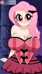 Size: 5167x8963 | Tagged: suggestive, artist:raydonxd, ponerpics import, ponybooru import, fluttershy, bat pony, human, undead, vampire, equestria girls, bat ponified, big breasts, breasts, busty fluttershy, clothes, costume, flutterbat, halloween, halloween costume, holiday, huge breasts, human coloration, image, png, race swap, solo, vampireshy