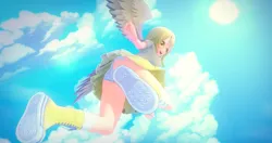 Size: 4096x2160 | Tagged: suggestive, artist:mtakara, derpibooru import, derpy hooves, human, g4, 3d, anime, butt, clothes, flying, humanized, image, koikatsu, png, skirt, sky, underwear, upskirt, winged humanization, wings