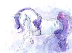 Size: 1200x895 | Tagged: safe, artist:wolfiedrawie, derpibooru import, rarity, horse, pony, unicorn, g4, aquarelle, female, hoers, horn, image, mare, png, solo, traditional art, watercolor painting