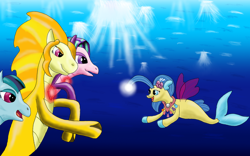 Size: 2560x1600 | Tagged: safe, artist:jack-varus, derpibooru import, adagio dazzle, aria blaze, princess skystar, sonata dusk, seapony (g4), siren, equestria girls, g4, my little pony: the movie, bioluminescent, bubble, crepuscular rays, dorsal fin, female, fin, fin ears, fin wings, fins, fish tail, flowing mane, flowing tail, gem, high res, image, jewelry, lidded eyes, looking at each other, looking at someone, my little pony equestria girls: rainbow rocks, necklace, ocean, open mouth, open smile, pearl necklace, png, rainbow rocks 10th anniversary, scales, seashell, seashell necklace, siren gem, smiling, smiling at each other, sunlight, swimming, tail, underwater, water, wings