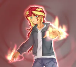 Size: 1945x1707 | Tagged: safe, artist:eddin_sciset, derpibooru import, sunset shimmer, human, equestria girls, g4, female, fiery shimmer, fire, image, jpeg, pyromancy, solo