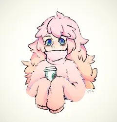 Size: 1665x1737 | Tagged: safe, artist:shelislxs, derpibooru import, oc, oc:fluffle puff, human, clothes, cream background, humanized, image, png, simple background, solo, starbucks, sweater, upper body