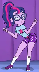 Size: 461x848 | Tagged: safe, artist:kaigirly, derpibooru import, sci-twi, twilight sparkle, human, equestria girls, g4, dancing, female, glasses, hailey's on it!, image, png, ponytail