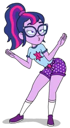 Size: 461x848 | Tagged: safe, artist:kaigirly, derpibooru import, sci-twi, twilight sparkle, human, equestria girls, g4, clothes, dancing, female, glasses, hailey's on it!, image, png, shaking, solo