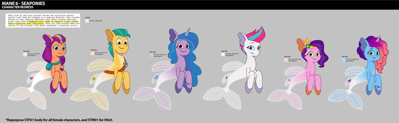 Size: 1917x593 | Tagged: safe, derpibooru import, hitch trailblazer, izzy moonbow, pipp petals, sunny starscout, zipp storm, pony, sea pony, seapony (g4), unicorn, g5, my little pony: tell your tale, leak, spoiler:tyts02e35, applejack (g5), concept art, english, fluttershy (g5), gills, horn, horn markings, image, long mane, magic tail, mane five, mane six (g5), mane stripe sunny, misty brightdawn, pinkie pie (g5), png, rainbow dash (g5), rarity (g5), rebirth misty, reference sheet, seaponified, seapony hitch trailblazer, seapony izzy moonbow, seapony misty brightdawn, seapony pipp petals, seapony sunny starscout, seapony zipp storm, species swap, spirit of adventure, sunny's bag, twilight sparkle (g5)