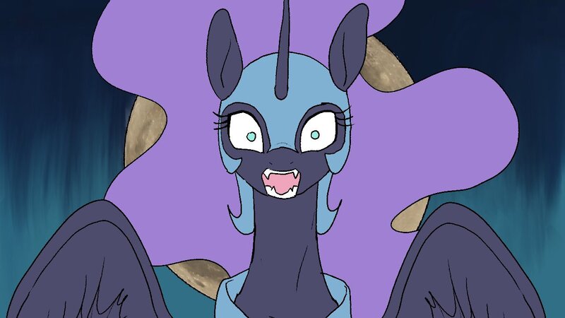 Size: 1280x720 | Tagged: safe, artist:noupu, derpibooru import, nightmare moon, alicorn, pony, g4, bust, image, jpeg, looking at you, open mouth, shocked, shrunken pupils, solo