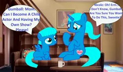 Size: 3872x2264 | Tagged: safe, artist:memeartboi, derpibooru import, ponified, pegasus, pony, unicorn, g4, ask, asking, colt, confused, couch, cute, determination, duo, duo male and female, excited, female, foal, gumball watterson, heart, horn, image, jpeg, little boy, living room, male, mare, mother, mother and child, mother and son, nervous, nicole watterson, pegasus wings, prequel, sitting, smiling, the amazing world of gumball, unicorn horn, wings, worried