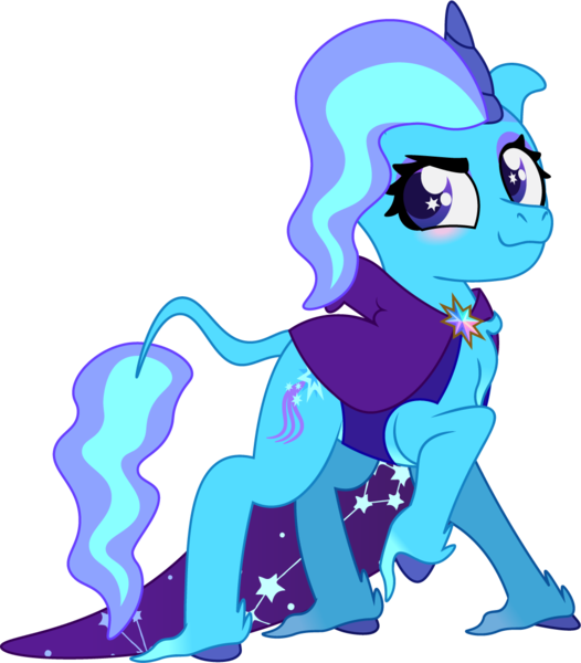 Size: 1009x1152 | Tagged: safe, artist:prixy05, derpibooru import, trixie, classical unicorn, pony, unicorn, series:magic forest, cloven hooves, female, hooded cape, horn, image, leonine tail, mare, png, simple background, solo, transparent background, unshorn fetlocks, vector