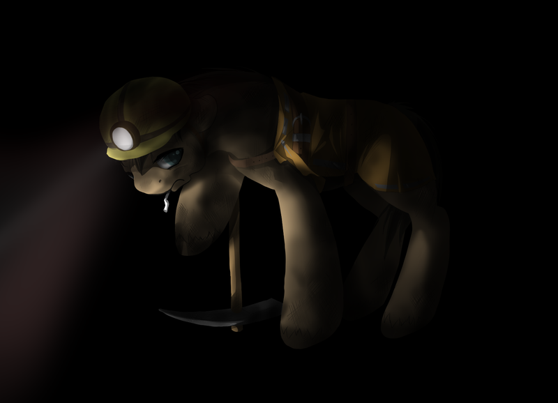 Size: 1661x1200 | Tagged: safe, artist:wolfiedrawie, derpibooru import, oc, unofficial characters only, earth pony, pony, cigarette, clothes, helmet, image, male, miner, mining helmet, pickaxe, png, solo, stallion, unshorn fetlocks