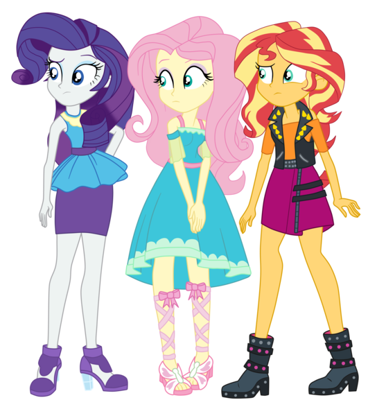 Size: 3174x3500 | Tagged: safe, artist:gmaplay, derpibooru import, fluttershy, rarity, sunset shimmer, equestria girls, g4, female, image, my little pony equestria girls: better together, png, simple background, sunset shimmer day, transparent background, trio, trio female