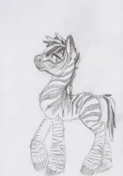 Size: 838x1200 | Tagged: safe, artist:wolfiedrawie, derpibooru import, oc, unofficial characters only, zebra, black and white, grayscale, image, jpeg, monochrome, simple background, sketch, solo, traditional art, unshorn fetlocks, white background