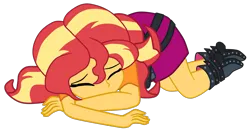 Size: 2487x1300 | Tagged: safe, artist:gmaplay, derpibooru import, sunset shimmer, human, equestria girls, g4, ass, bunset shimmer, butt, defeat, defeated, equestria girls specials, image, my little pony equestria girls: better together, my little pony equestria girls: forgotten friendship, png, simple background, solo, transparent background