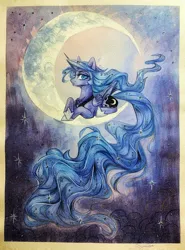 Size: 2920x3942 | Tagged: safe, artist:jsunlight, derpibooru import, princess luna, alicorn, pony, image, jpeg, solo, traditional art, watercolor painting