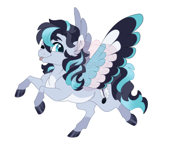 Size: 3500x2900 | Tagged: safe, artist:gigason, derpibooru import, oc, oc:accelerando, unofficial characters only, pegasus, pony, colored wings, female, image, magical lesbian spawn, mare, multicolored wings, obtrusive watermark, offspring, one eye closed, parent:coloratura, parent:flitter, png, simple background, solo, tongue out, transparent background, watermark, wings, wink