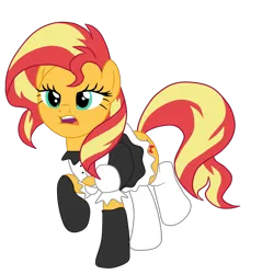 Size: 2126x2226 | Tagged: safe, artist:gmaplay, derpibooru import, sunset shimmer, earth pony, pony, unicorn, equestria girls, g4, clothes, cute, horn, image, maid, missing horn, png, shimmerbetes, simple background, solo, standing, sunset shimmer day, transparent background