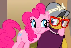 Size: 814x554 | Tagged: safe, derpibooru import, screencap, a.k. yearling, daring do, pinkie pie, daring done?, g4, duo, duo female, female, glasses, image, jpeg