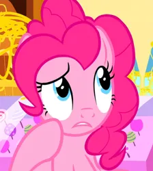 Size: 526x586 | Tagged: safe, derpibooru import, screencap, pinkie pie, earth pony, pony, g4, it isn't the mane thing about you, cropped, image, indoors, jpeg, solo, sugarcube corner