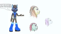 Size: 3840x2160 | Tagged: safe, derpibooru import, ocellus, pharynx, thorax, oc, anthro, changeling, snake, wolf, g4, 33, ask, blue, boots, brown, clothes, gloves, hair, image, jpeg, long gloves, q33, question, question 33, shapeshifter, shapeshifting, shoes, sonic oc, sonic the hedgehog (series)