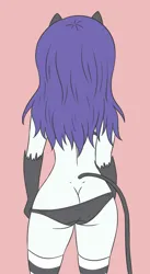 Size: 1612x2952 | Tagged: suggestive, artist:sumin6301, derpibooru import, rarity, cat, human, equestria girls, g4, 2023, ass, away from viewer, black bra, black underwear, bra, breasts, busty rarity, butt, cat ears, cat tail, catgirl, clothes, female, image, jpeg, pink background, purple hair, raricat, rearity, simple background, socks, solo, solo female, striped socks, tail, underwear, undressing