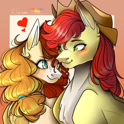 Size: 1000x1000 | Tagged: safe, artist:legendaryshadee, derpibooru import, bright mac, pear butter, pony, brightbutter, female, image, male, png, shipping, straight